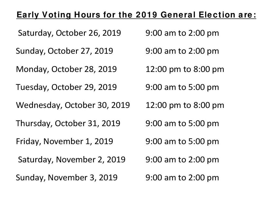 jpg of the early voting schedule in Greene County, New York State 2019